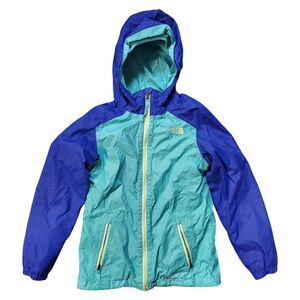 THE NORTH FACE Jacket GIRLS Medium 10/12 Blue Green Full-Zip Hooded Windbreaker